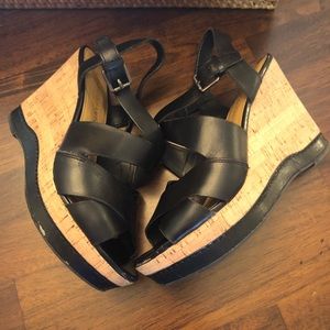 Franco Sarto Black Cork Wedge Strap Sandal